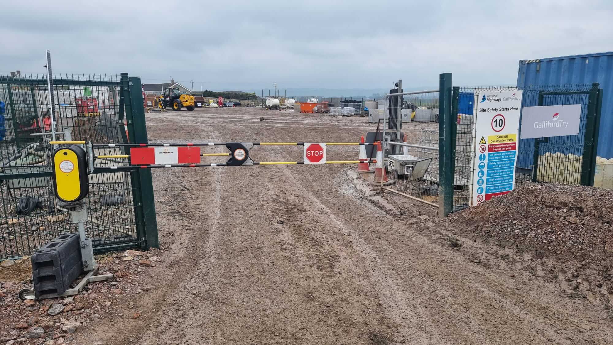 Photograph of solar powered access control Sentrigate positioned at a construction area near the A303, Somerset